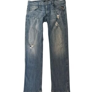 Replay Anbass Slim Fit Distressed Jeans Mens 33/31 Medium Wash Blue Ripped Faded